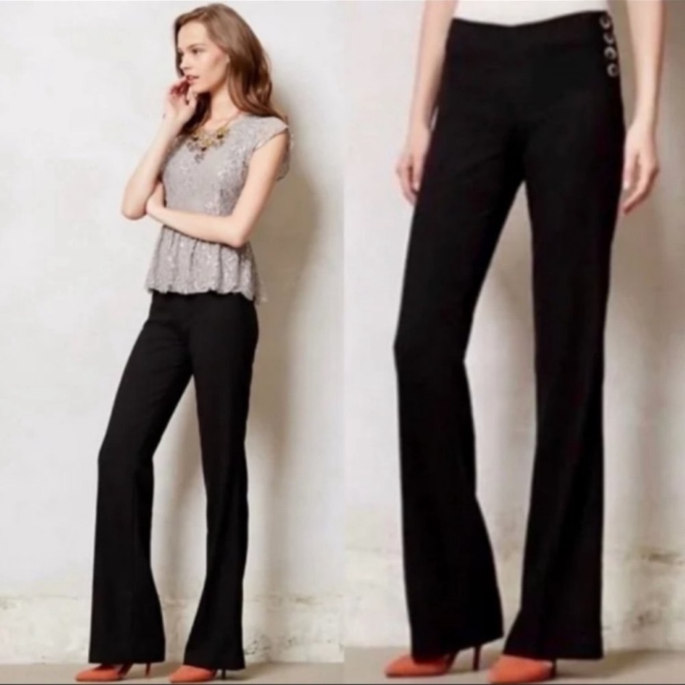 Anthropologie Elevenses The Brighton Flare Leg Pants in Black Size 6
